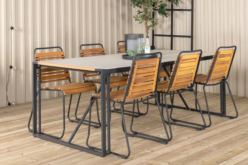 Texas & Bois Gartenmöbel-Set mit Glastisch und 6 Stühlen in Natur, Gestell Schwarz, im Wohnraum, Ansicht 2
