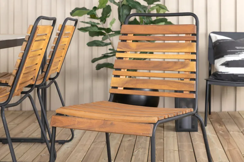 Texas & Bois Gartenmöbel-Set mit Glastisch und 6 Stühlen in Natur, Gestell Schwarz, im Wohnraum, Ansicht 3