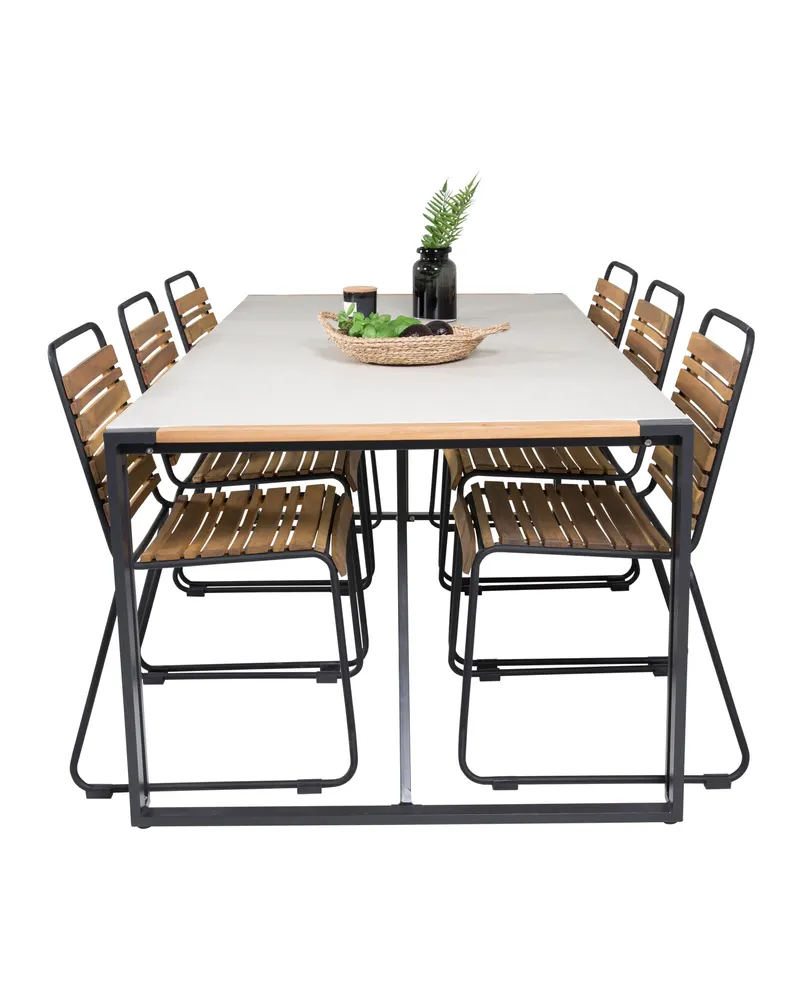 Texas & Bois Gartenmöbel-Set mit Glastisch und 6 Stühlen in Natur, Gestell Schwarz, Ansicht 3
