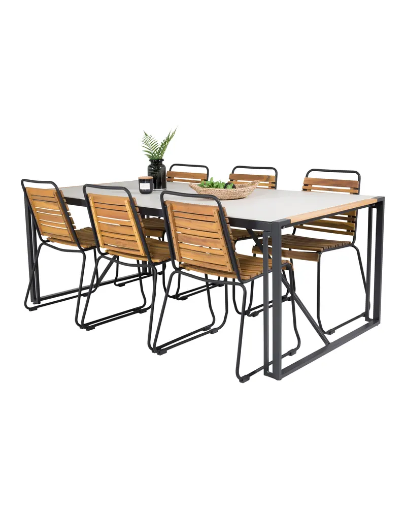 Texas & Bois Gartenmöbel-Set mit Glastisch und 6 Stühlen in Natur, Gestell Schwarz, Ansicht 4