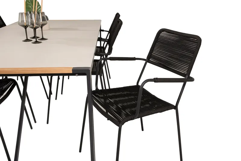 Texas & Lindos Gartenmöbel-Set mit Glastisch und 6 Seilstühlen in Schwarz, Ansicht 6