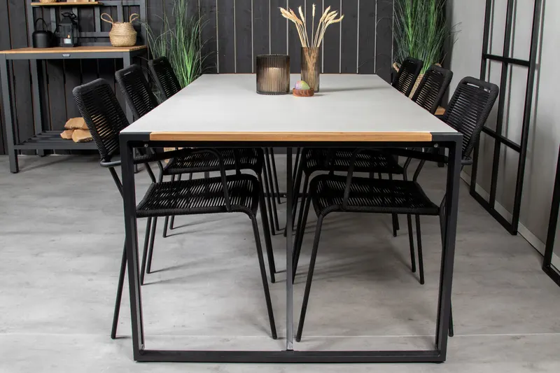 Texas & Lindos Gartenmöbel-Set mit Glastisch und 6 Seilstühlen in Schwarz, im Wohnraum, Ansicht 1