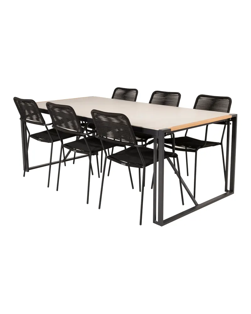 Texas & Lindos Gartenmöbel-Set mit Glastisch und 6 Seilstühlen in Schwarz, Ansicht 2