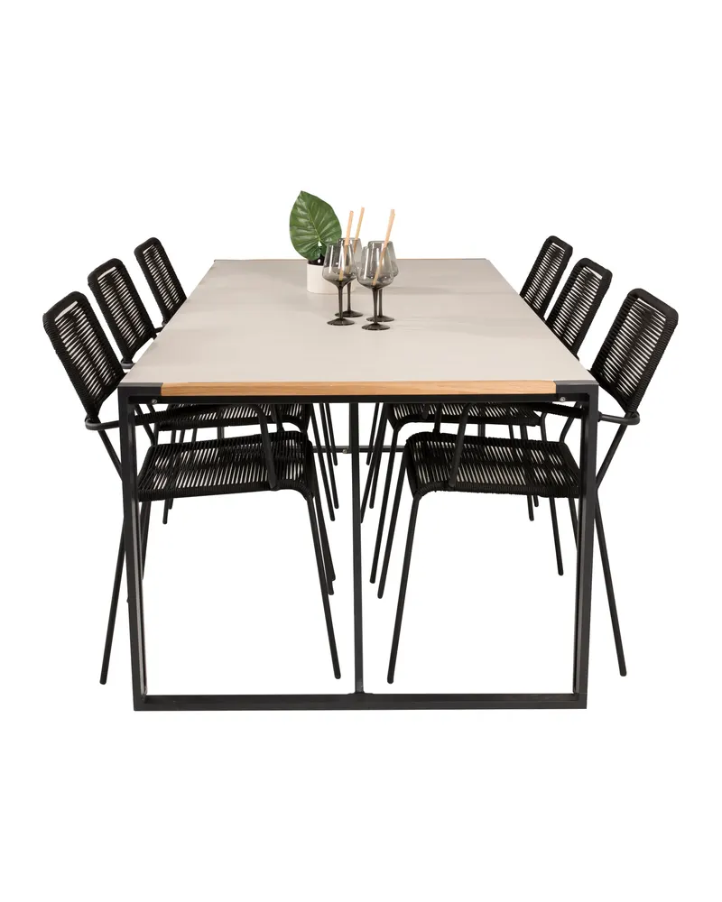 Texas & Lindos Gartenmöbel-Set mit Glastisch und 6 Seilstühlen in Schwarz, Ansicht 3