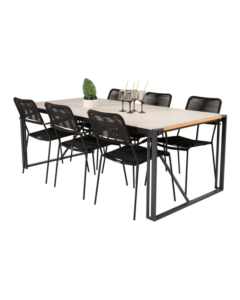 Texas & Lindos Gartenmöbel-Set mit Glastisch und 6 Seilstühlen in Schwarz, Ansicht 4