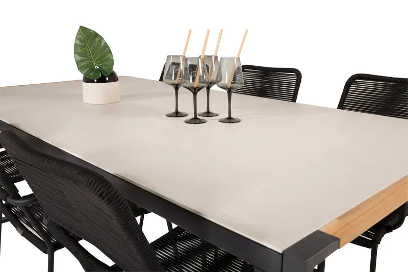 Texas & Lindos Gartenmöbel-Set mit Glastisch und 6 Seilstühlen in Schwarz, Ansicht 5