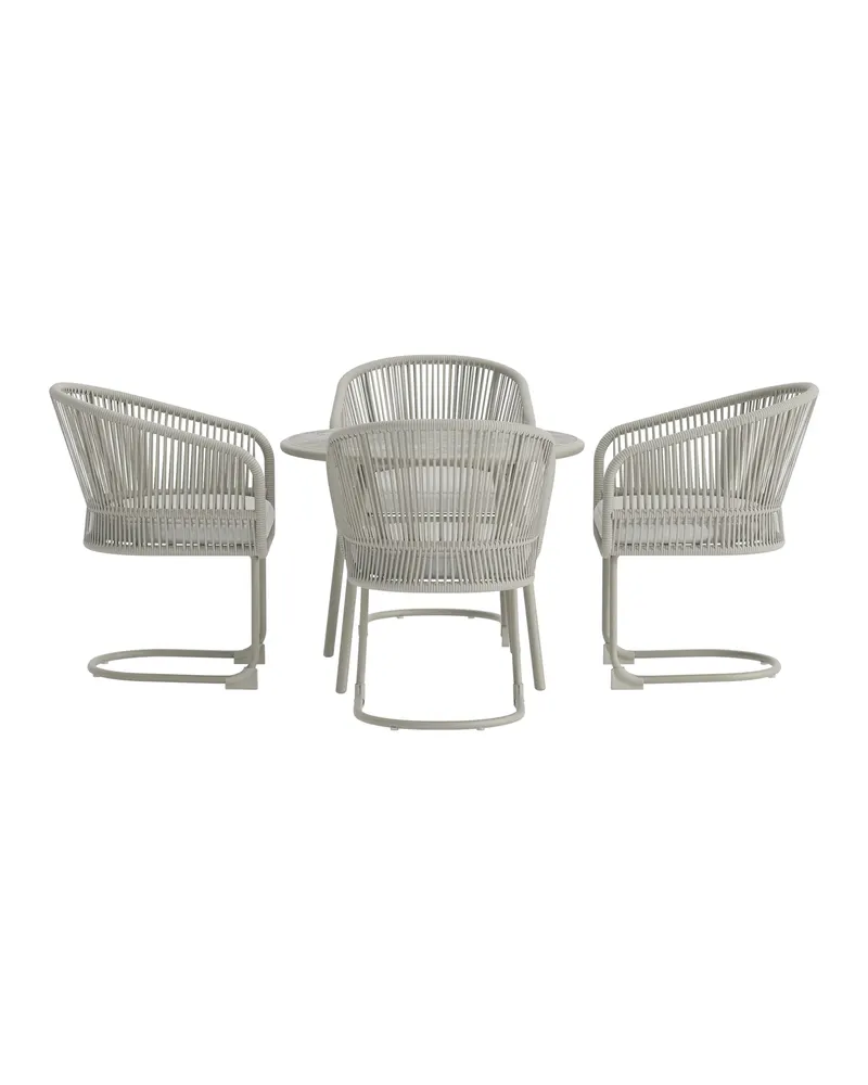 Tilos Gartenmöbel-Set rund mit 4 gepolsterten Armlehnstühlen, Beige, Hellgrau