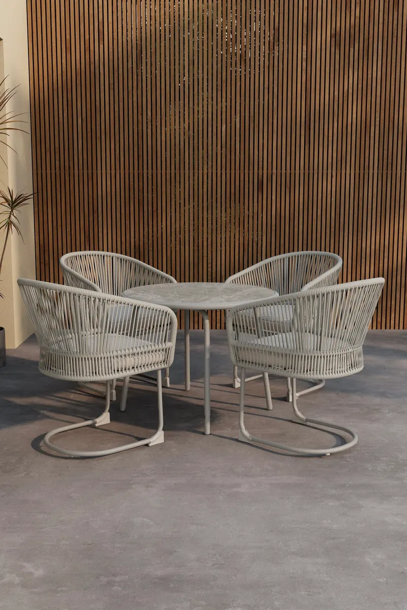 Tilos Gartenmöbel-Set mit rundem Tisch und 4 Armlehnstühlen, im Wohnraum