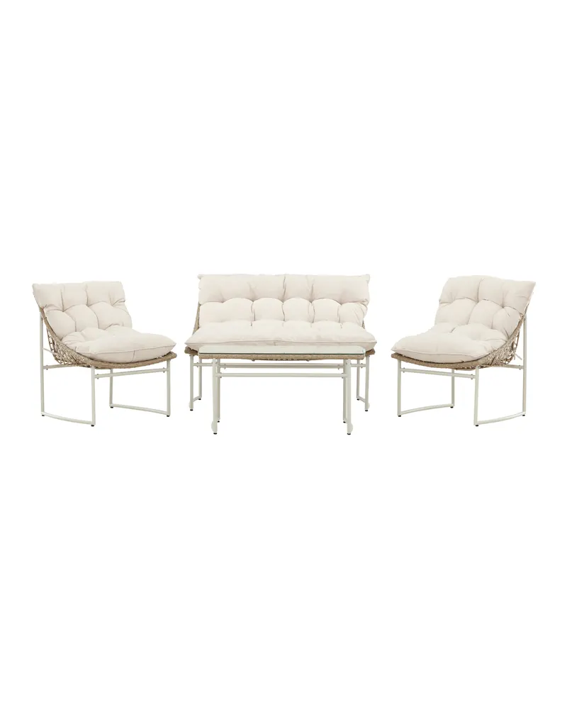 Tina Gartenlounge für 4 Personen mit Glastisch und Stahlgestell, Klar, Gestell Beige