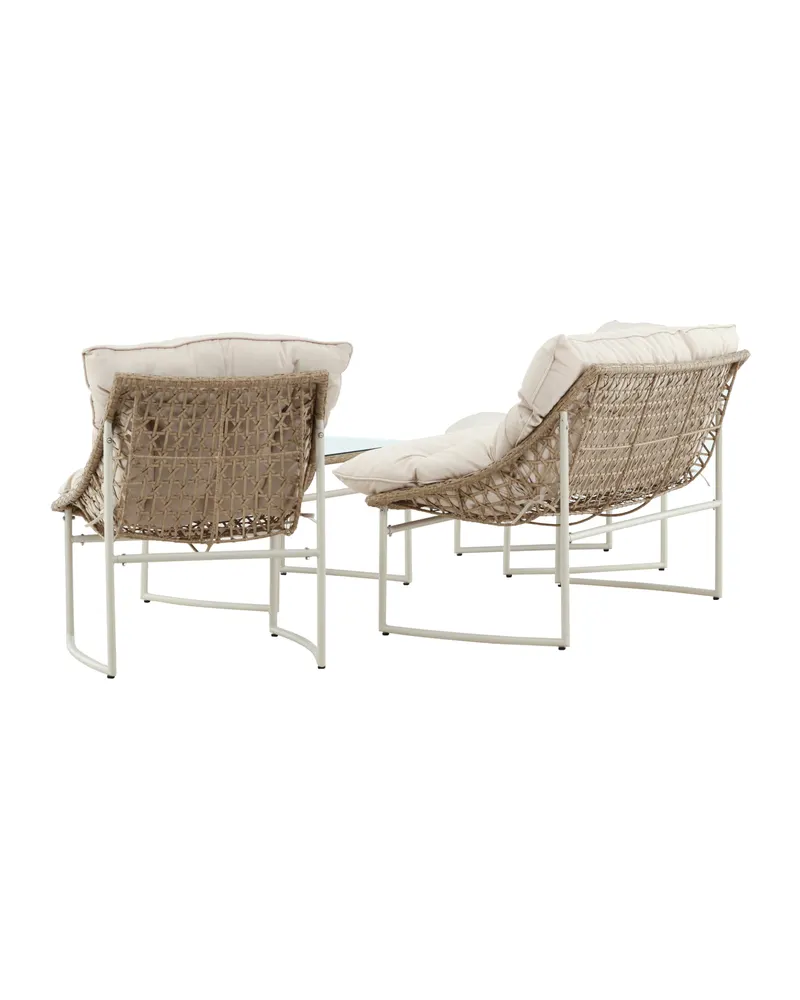 Tina Gartenlounge mit Sofa, zwei Sesseln und Glastisch in Table:95 × 50 × 45Chair:71 × 66 × 75Sofa:171 × 118 × 75 cm, Klar, Gestell Beige, Ansicht 8