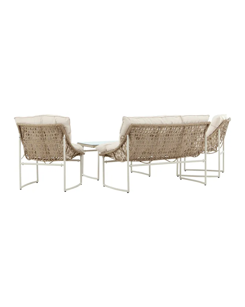 Tina Gartenlounge mit Sofa, zwei Sesseln und Glastisch in Table:95 × 50 × 45Chair:71 × 66 × 75Sofa:171 × 118 × 75 cm, Klar, Gestell Beige, Ansicht 9