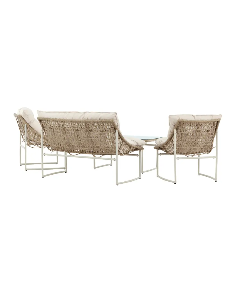 Tina Gartenlounge mit Sofa, zwei Sesseln und Glastisch in Table:95 × 50 × 45Chair:71 × 66 × 75Sofa:171 × 118 × 75 cm, Klar, Gestell Beige, Ansicht 10