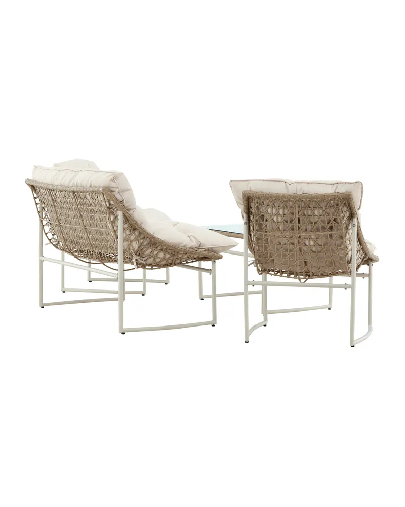 Tina Gartenlounge mit Sofa, zwei Sesseln und Glastisch in Table:95 × 50 × 45Chair:71 × 66 × 75Sofa:171 × 118 × 75 cm, Klar, Gestell Beige, Ansicht 11