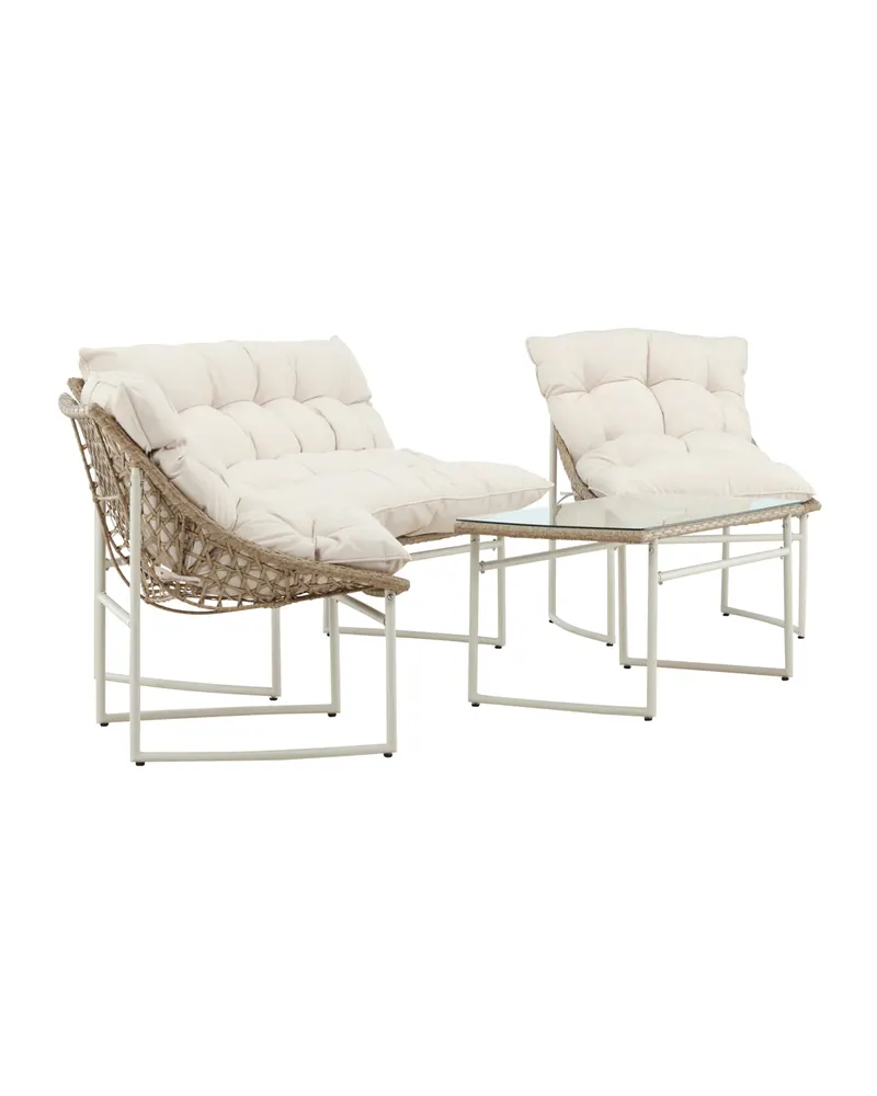 Tina Gartenlounge mit Sofa, zwei Sesseln und Glastisch in Table:95 × 50 × 45Chair:71 × 66 × 75Sofa:171 × 118 × 75 cm, Klar, Gestell Beige, Ansicht 12