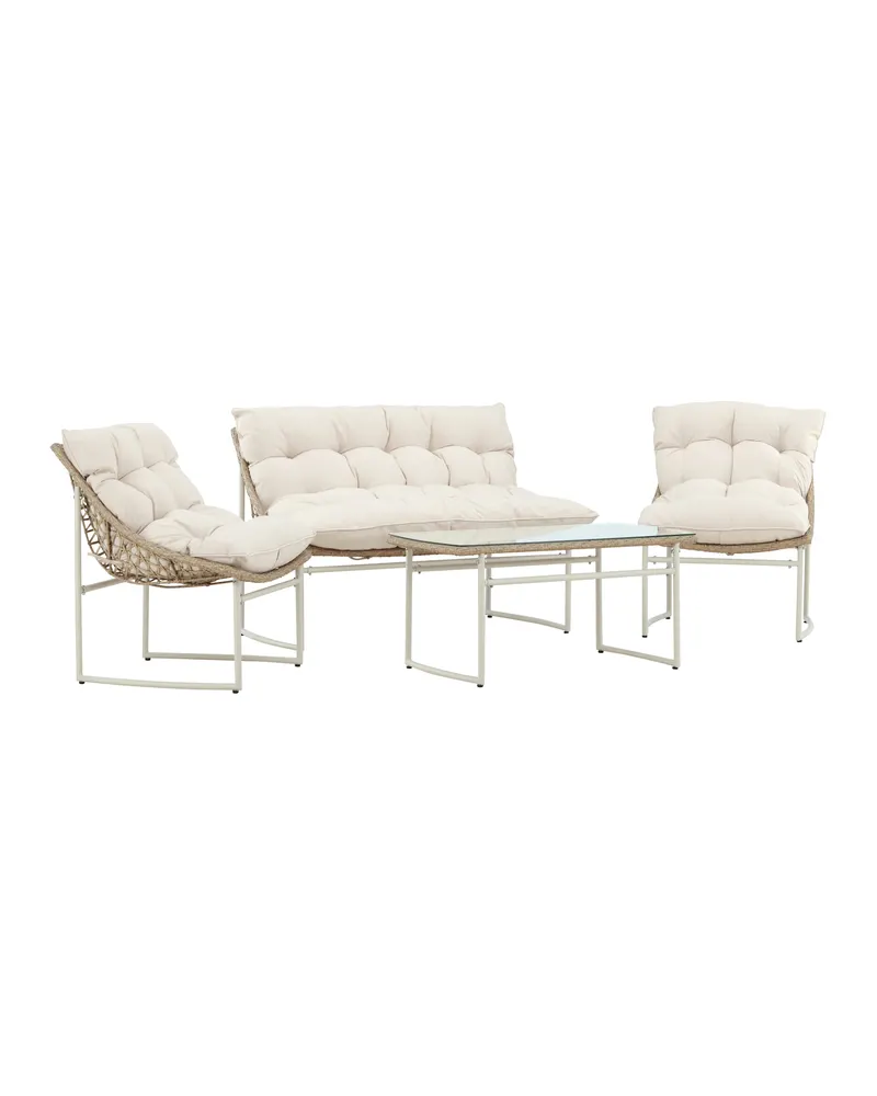 Tina Gartenlounge mit Sofa, zwei Sesseln und Glastisch in Table:95 × 50 × 45Chair:71 × 66 × 75Sofa:171 × 118 × 75 cm, Klar, Gestell Beige, Ansicht 2