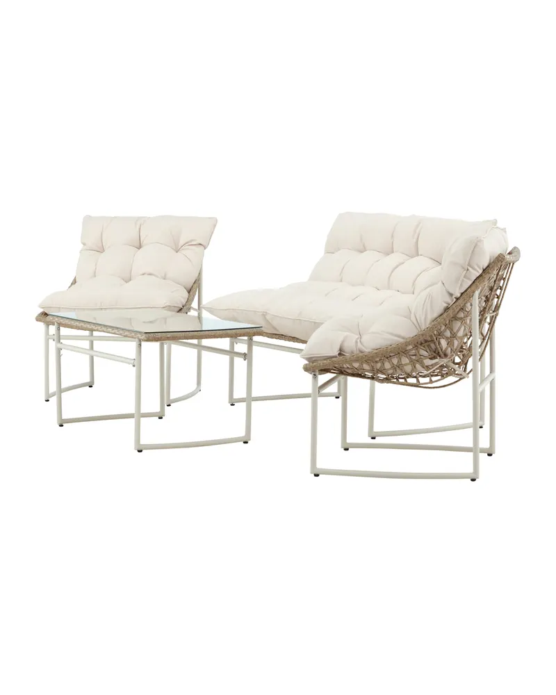 Tina Gartenlounge mit Sofa, zwei Sesseln und Glastisch in Table:95 × 50 × 45Chair:71 × 66 × 75Sofa:171 × 118 × 75 cm, Klar, Gestell Beige, Ansicht 3