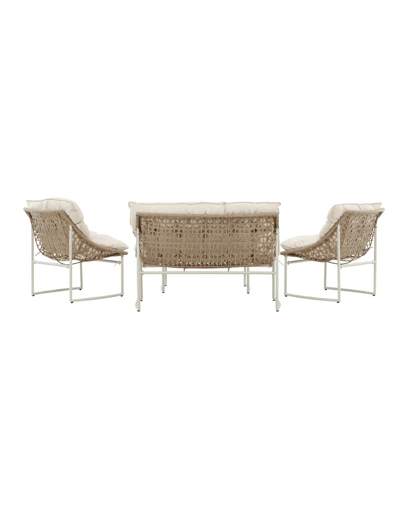 Tina Gartenlounge mit Sofa, zwei Sesseln und Glastisch in Table:95 × 50 × 45Chair:71 × 66 × 75Sofa:171 × 118 × 75 cm, Klar, Gestell Beige, Ansicht 4