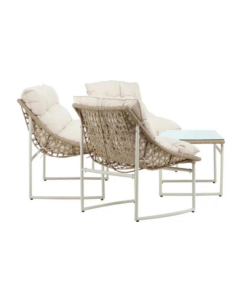 Tina Gartenlounge mit Sofa, zwei Sesseln und Glastisch in Table:95 × 50 × 45Chair:71 × 66 × 75Sofa:171 × 118 × 75 cm, Klar, Gestell Beige, Ansicht 5