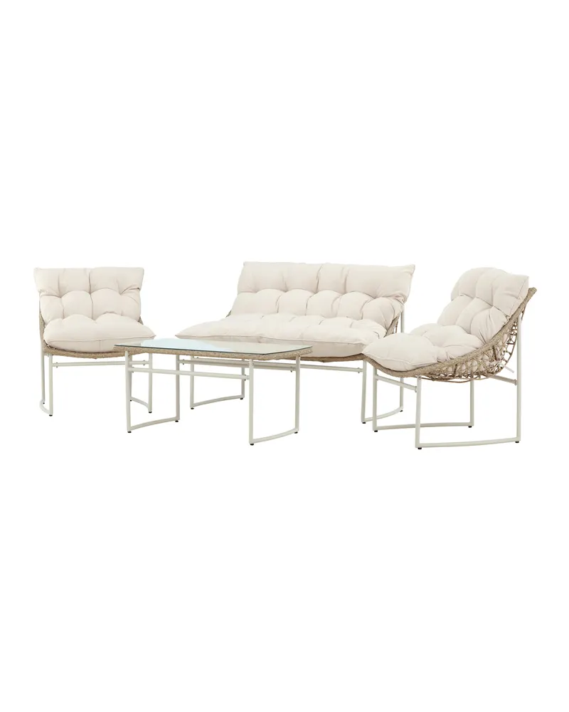 Tina Gartenlounge mit Sofa, zwei Sesseln und Glastisch in Table:95 × 50 × 45Chair:71 × 66 × 75Sofa:171 × 118 × 75 cm, Klar, Gestell Beige, Ansicht 6