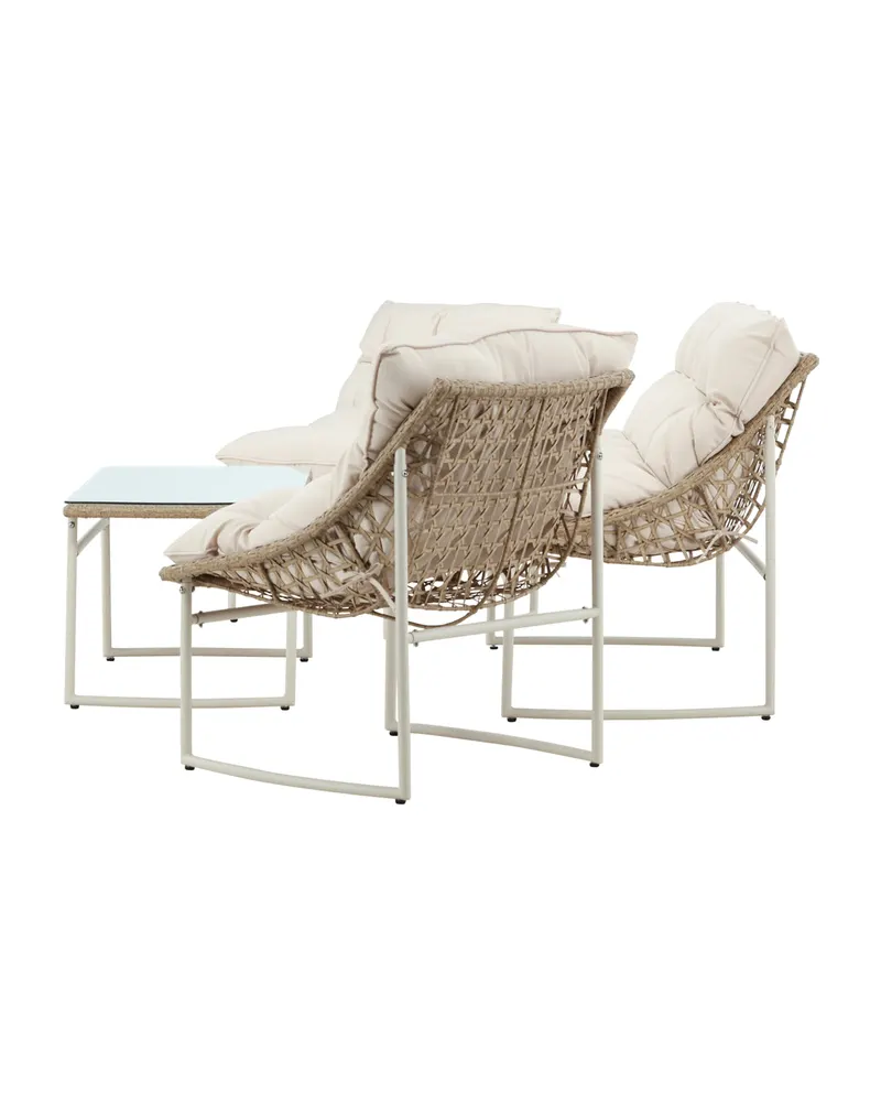 Tina Gartenlounge mit Sofa, zwei Sesseln und Glastisch in Table:95 × 50 × 45Chair:71 × 66 × 75Sofa:171 × 118 × 75 cm, Klar, Gestell Beige, Ansicht 7