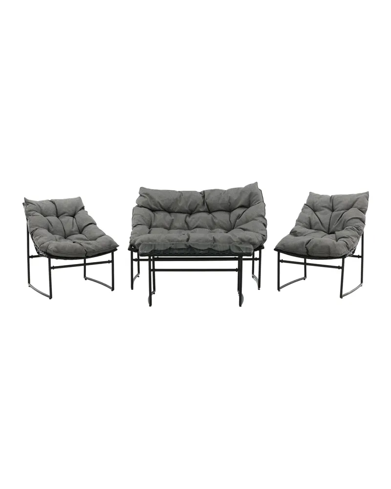 Tina Gartenlounge für 4 Personen mit Glastisch und Stahlgestell, Klar, Gestell Beige