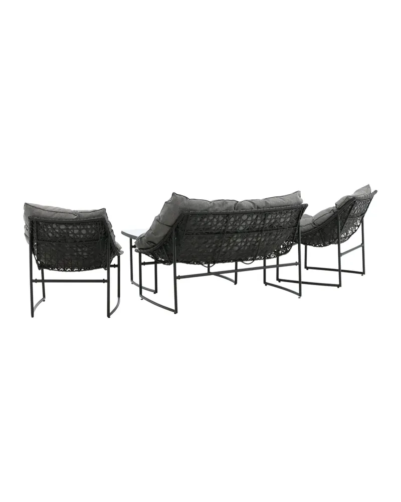 Tina Gartenlounge mit Sofa, zwei Sesseln und Glastisch in Table: H:45 L:95 W:50 Chair: D:71 H:75 W:66 Sofa: D:71 H:75 W:118 cm, Transparent, Gestell Schwarz, Ansicht 10