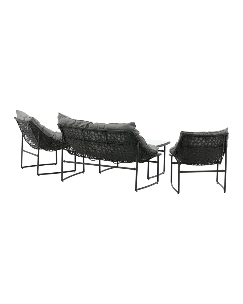 Tina Gartenlounge mit Sofa, zwei Sesseln und Glastisch in Table: H:45 L:95 W:50 Chair: D:71 H:75 W:66 Sofa: D:71 H:75 W:118 cm, Transparent, Gestell Schwarz, Ansicht 11