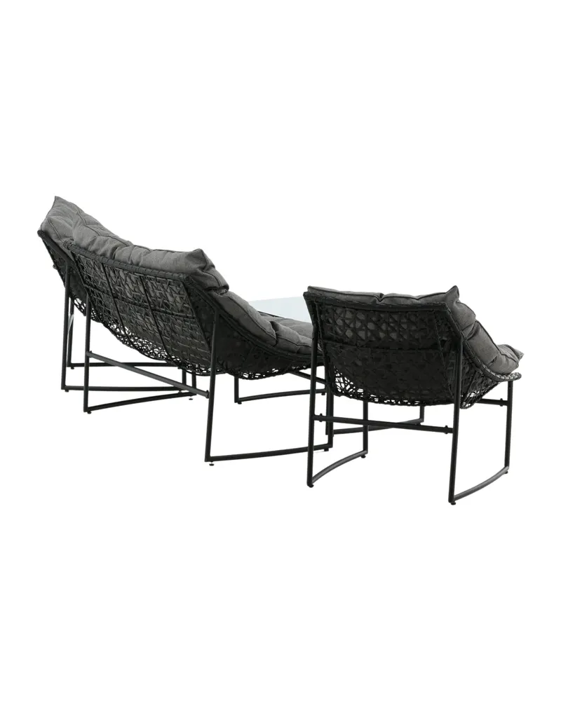 Tina Gartenlounge mit Sofa, zwei Sesseln und Glastisch in Table: H:45 L:95 W:50 Chair: D:71 H:75 W:66 Sofa: D:71 H:75 W:118 cm, Transparent, Gestell Schwarz, Ansicht 12
