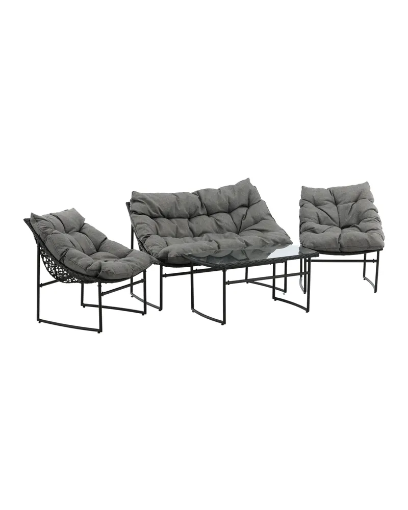 Tina Gartenlounge mit Sofa, zwei Sesseln und Glastisch in Table: H:45 L:95 W:50 Chair: D:71 H:75 W:66 Sofa: D:71 H:75 W:118 cm, Transparent, Gestell Schwarz, Ansicht 3