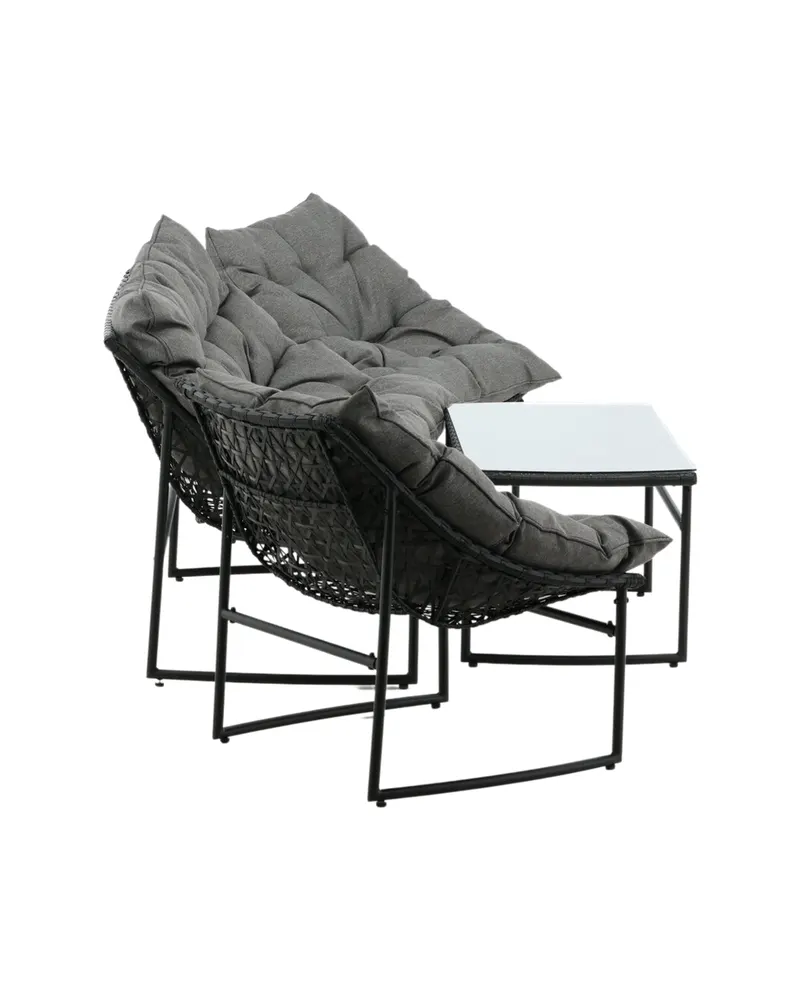 Tina Gartenlounge mit Sofa, zwei Sesseln und Glastisch in Table: H:45 L:95 W:50 Chair: D:71 H:75 W:66 Sofa: D:71 H:75 W:118 cm, Transparent, Gestell Schwarz, Ansicht 5