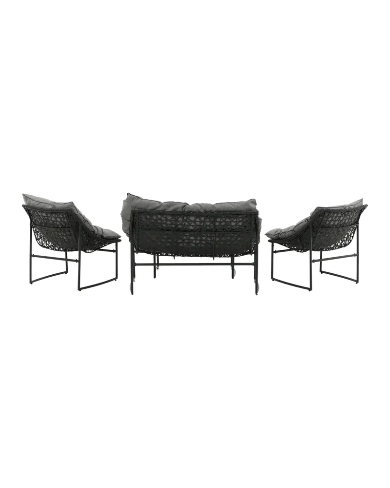 Tina Gartenlounge mit Sofa, zwei Sesseln und Glastisch in Table: H:45 L:95 W:50 Chair: D:71 H:75 W:66 Sofa: D:71 H:75 W:118 cm, Transparent, Gestell Schwarz, Ansicht 6