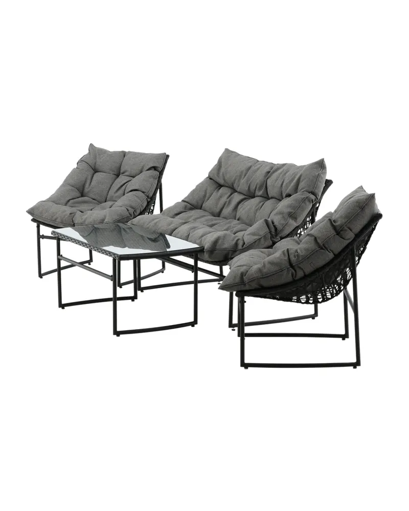 Tina Gartenlounge mit Sofa, zwei Sesseln und Glastisch in Table: H:45 L:95 W:50 Chair: D:71 H:75 W:66 Sofa: D:71 H:75 W:118 cm, Transparent, Gestell Schwarz, Ansicht 7