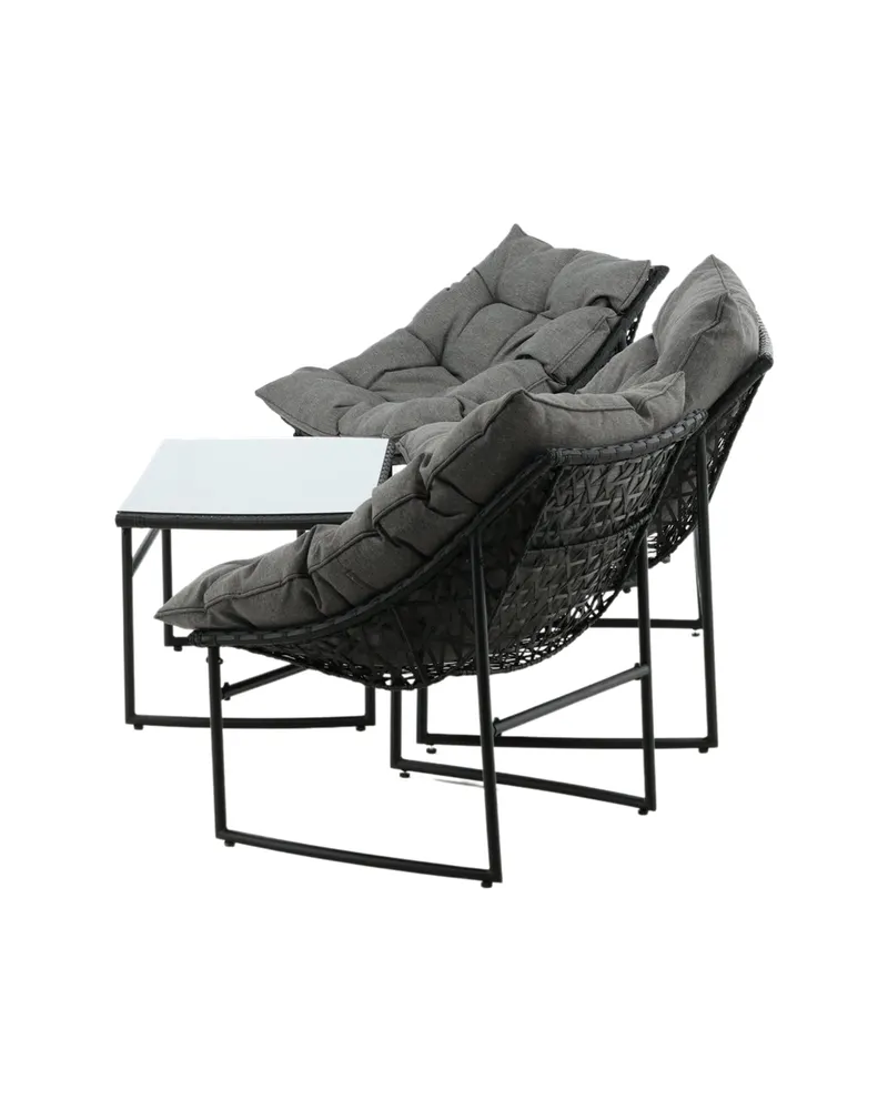 Tina Gartenlounge mit Sofa, zwei Sesseln und Glastisch in Table: H:45 L:95 W:50 Chair: D:71 H:75 W:66 Sofa: D:71 H:75 W:118 cm, Transparent, Gestell Schwarz, Ansicht 8