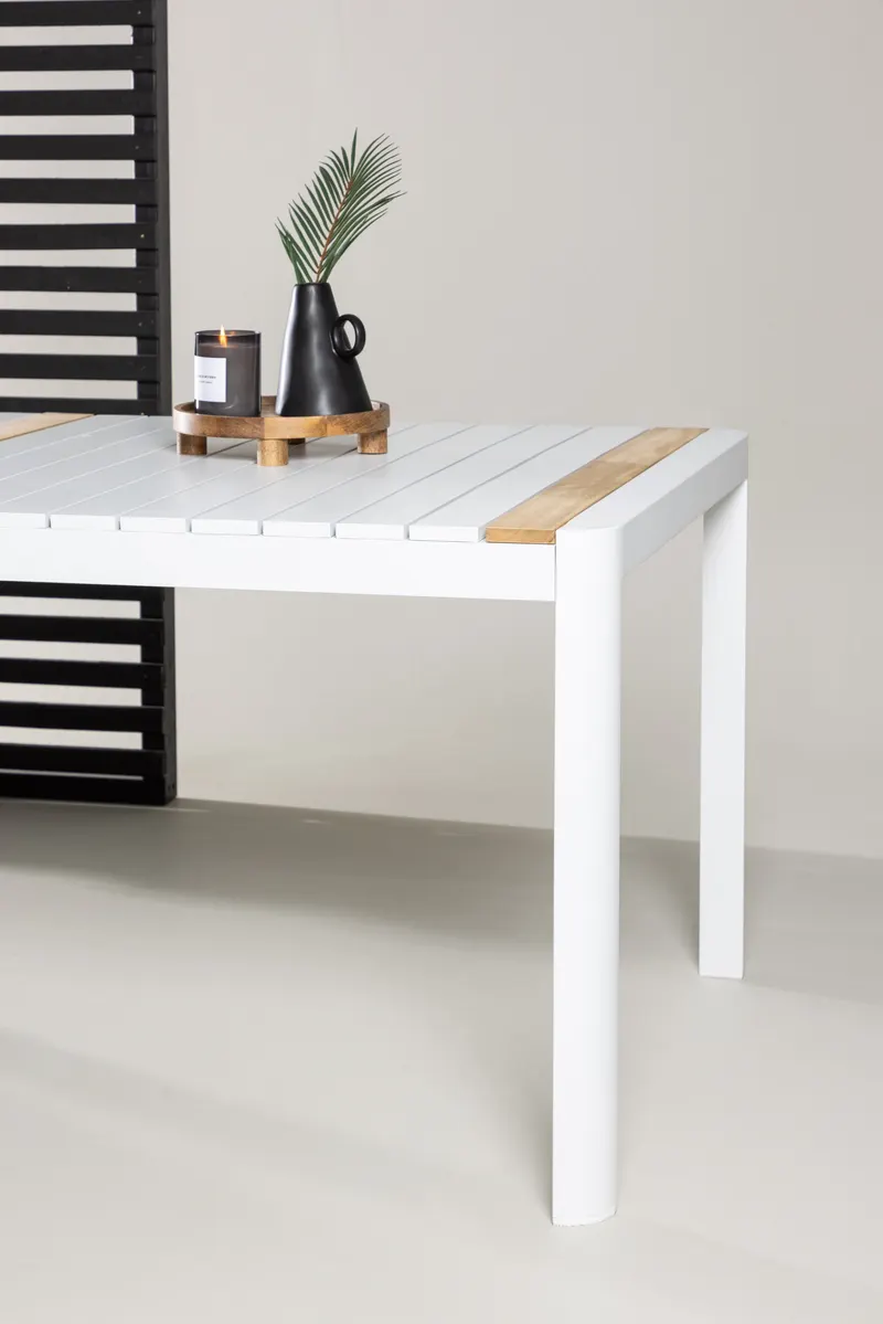 Togo rechteckiger Gartentisch aus Aluminium und Teak in 200 × 100 cm, Weiß, im Wohnraum, Ansicht 2