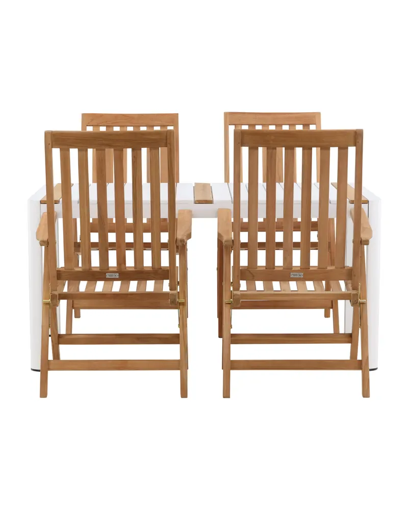 Togo & Kenya Gartenmöbel-Set mit Tisch und 4 Teak-Klappstühlen in Weiß, Ansicht 1