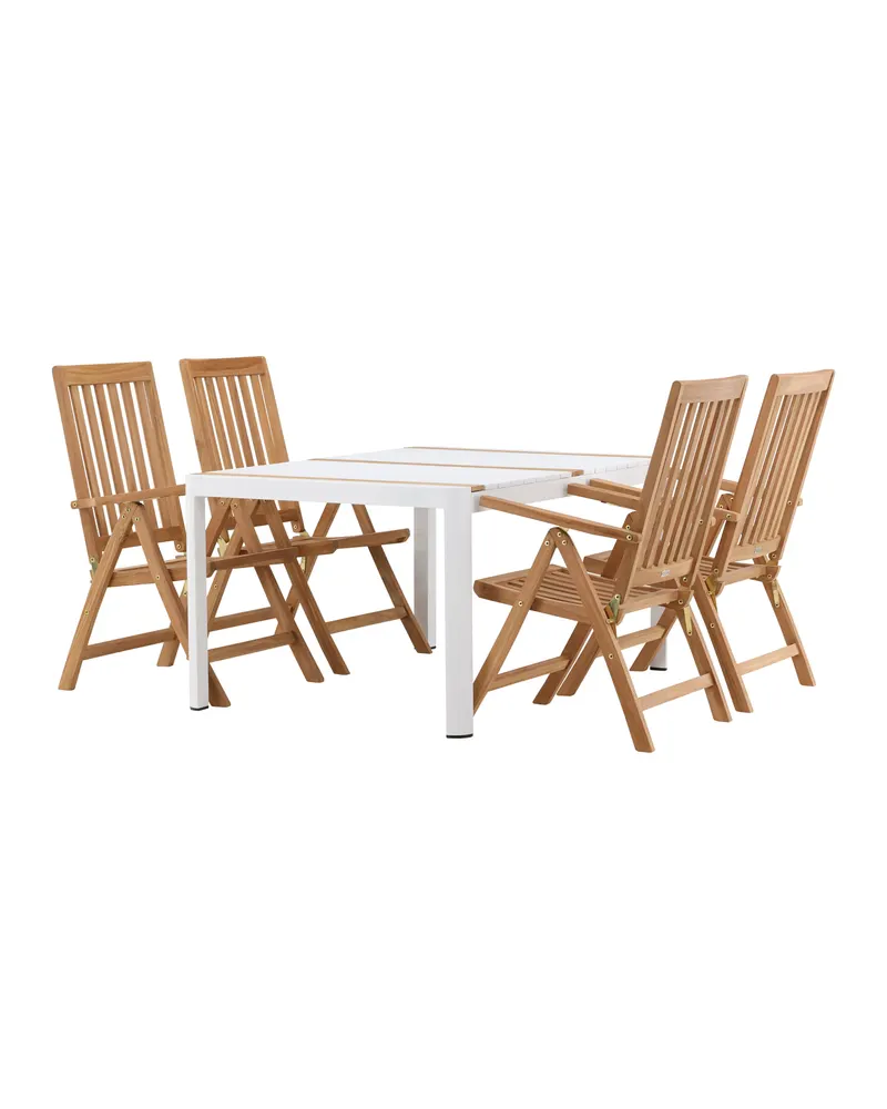 Togo & Kenya Gartenmöbel-Set mit Tisch und 4 Teak-Klappstühlen in Weiß, Ansicht 5
