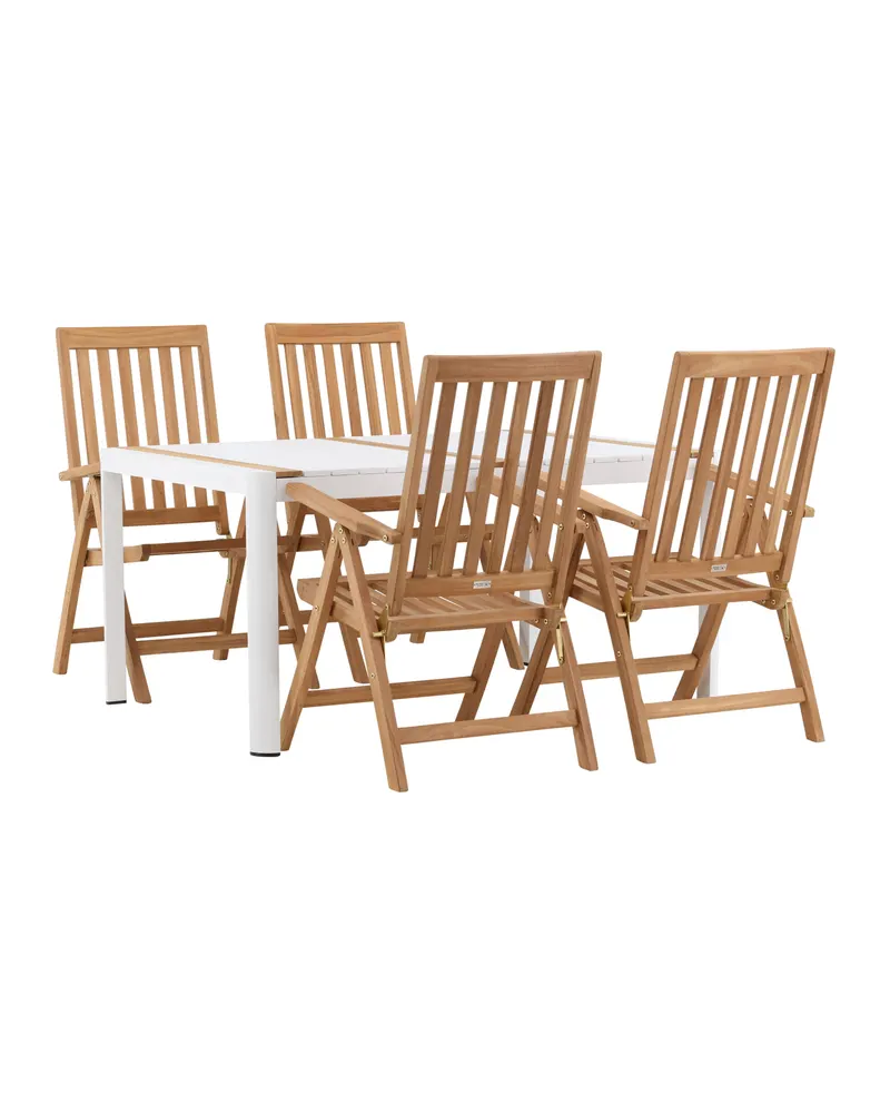 Togo & Kenya Gartenmöbel-Set mit Tisch und 4 Teak-Klappstühlen in Weiß, Ansicht 6