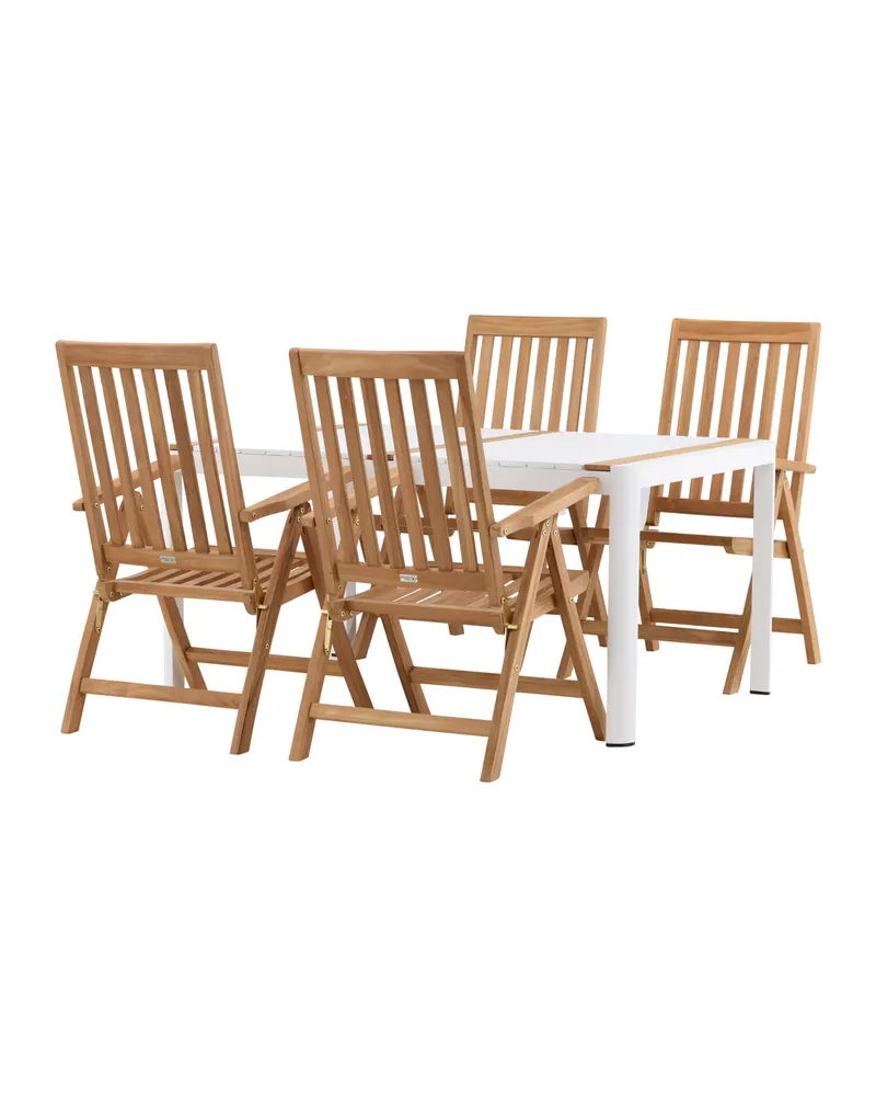 Togo & Kenya Gartenmöbel-Set mit Tisch und 4 Teak-Klappstühlen in Weiß, Ansicht 8