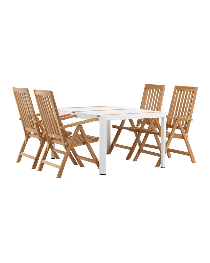 Togo & Kenya Gartenmöbel-Set mit Tisch und 4 Teak-Klappstühlen in Weiß, Ansicht 9