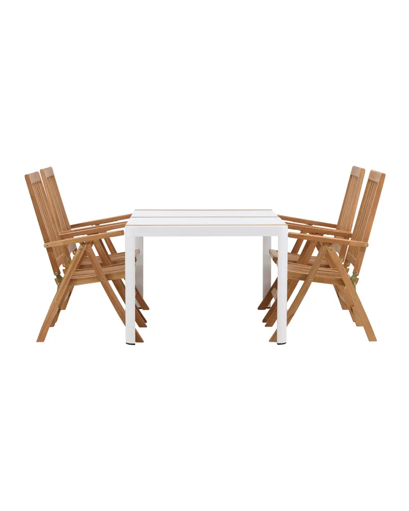 Togo & Kenya Gartenmöbel-Set mit Tisch und 4 Teak-Klappstühlen in Weiß, Ansicht 10