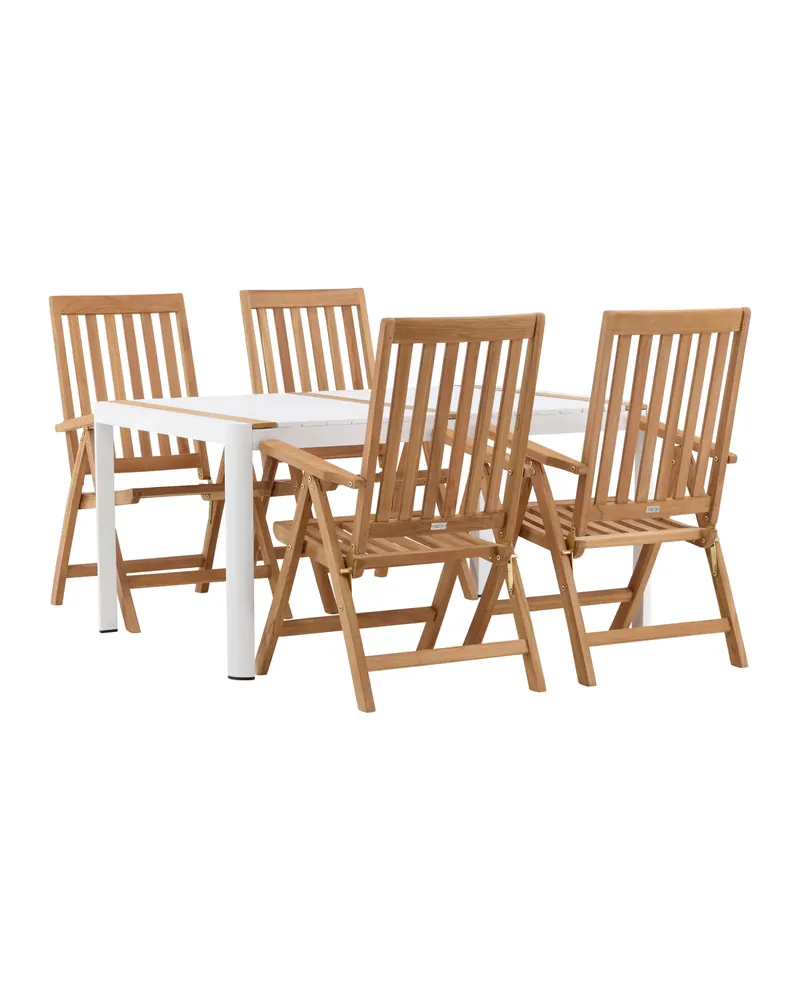 Togo & Kenya Gartenmöbel-Set mit Tisch und 4 Teak-Klappstühlen in Weiß, Ansicht 12