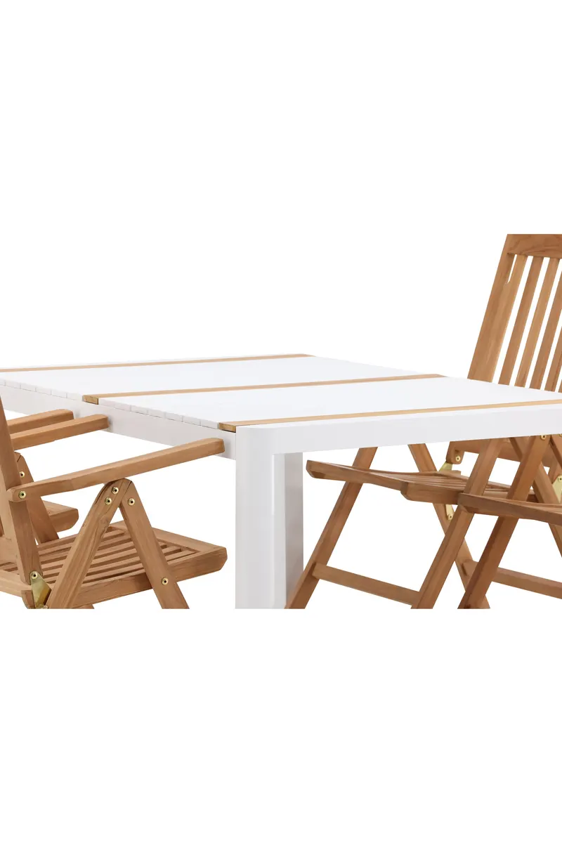 Togo & Kenya Gartenmöbel-Set mit Tisch und 4 Teak-Klappstühlen in Weiß, Ansicht 14
