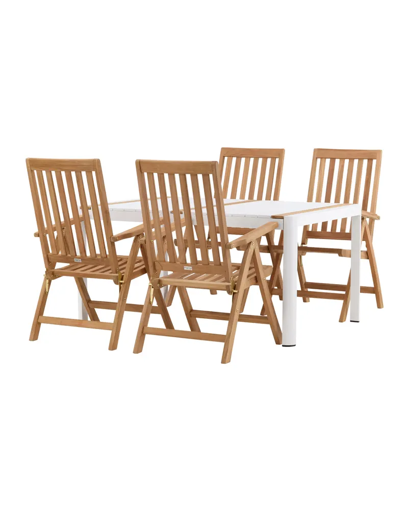 Togo & Kenya Gartenmöbel-Set mit Tisch und 4 Teak-Klappstühlen in Weiß, Ansicht 2
