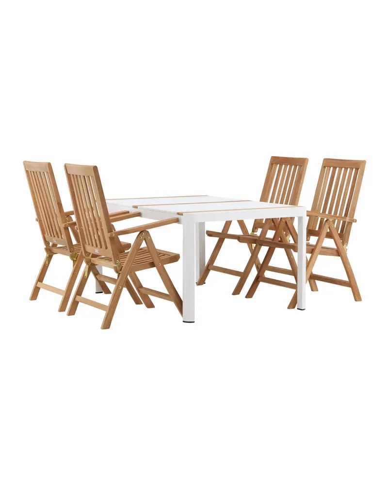 Togo & Kenya Gartenmöbel-Set mit Tisch und 4 Teak-Klappstühlen in Weiß, Ansicht 3