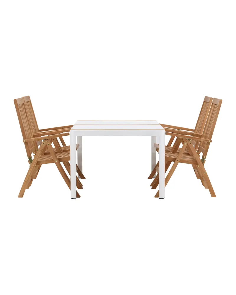 Togo & Kenya Gartenmöbel-Set mit Tisch und 4 Teak-Klappstühlen in Weiß, Ansicht 4