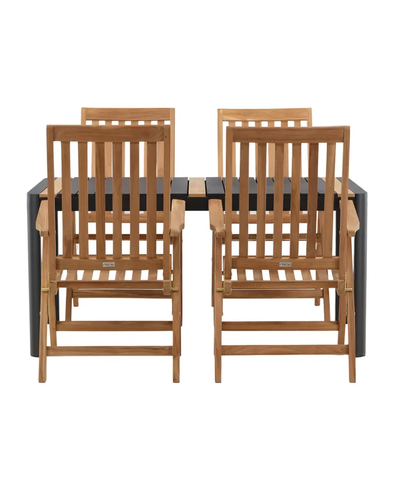 Togo & Kenya Gartenmöbel-Set mit Tisch und 4 Teak-Klappstühlen in Schwarz, Ansicht 1
