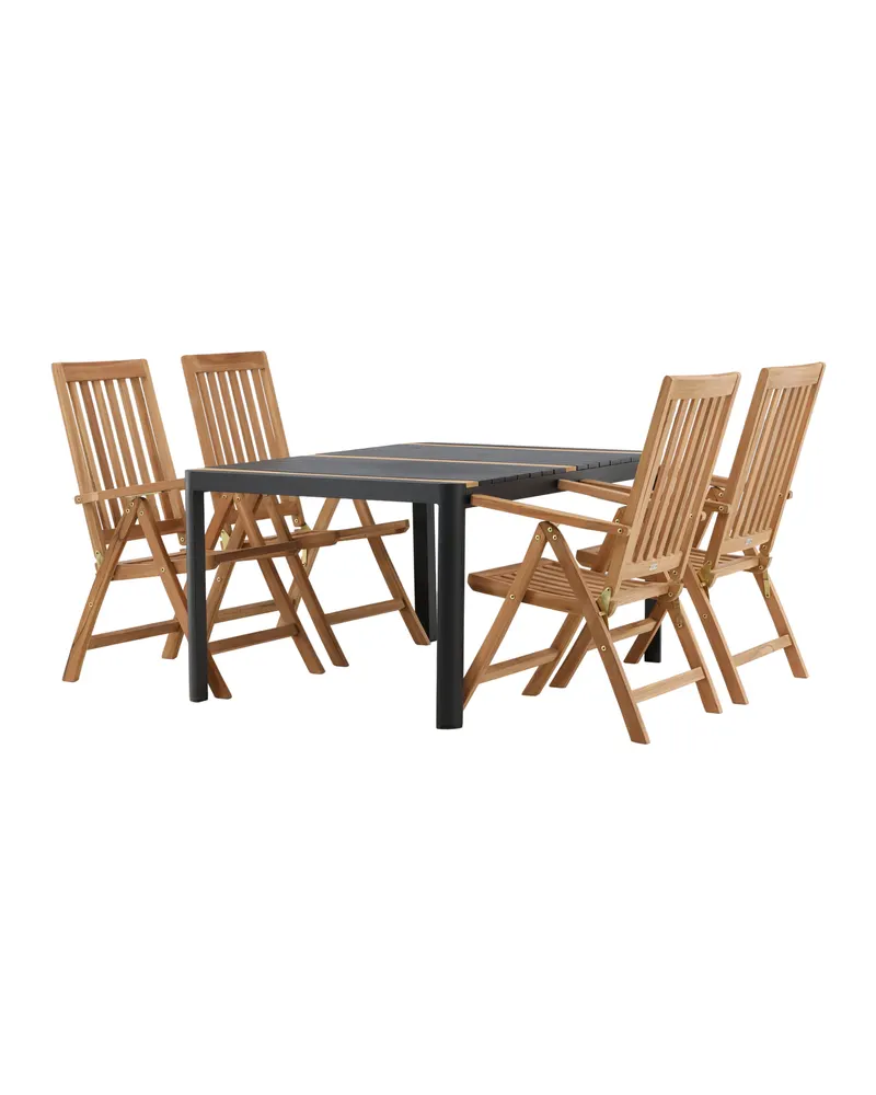 Togo & Kenya Gartenmöbel-Set mit Tisch und 4 Teak-Klappstühlen in Schwarz, Ansicht 5