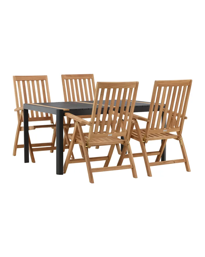 Togo & Kenya Gartenmöbel-Set mit Tisch und 4 Teak-Klappstühlen in Schwarz, Ansicht 6