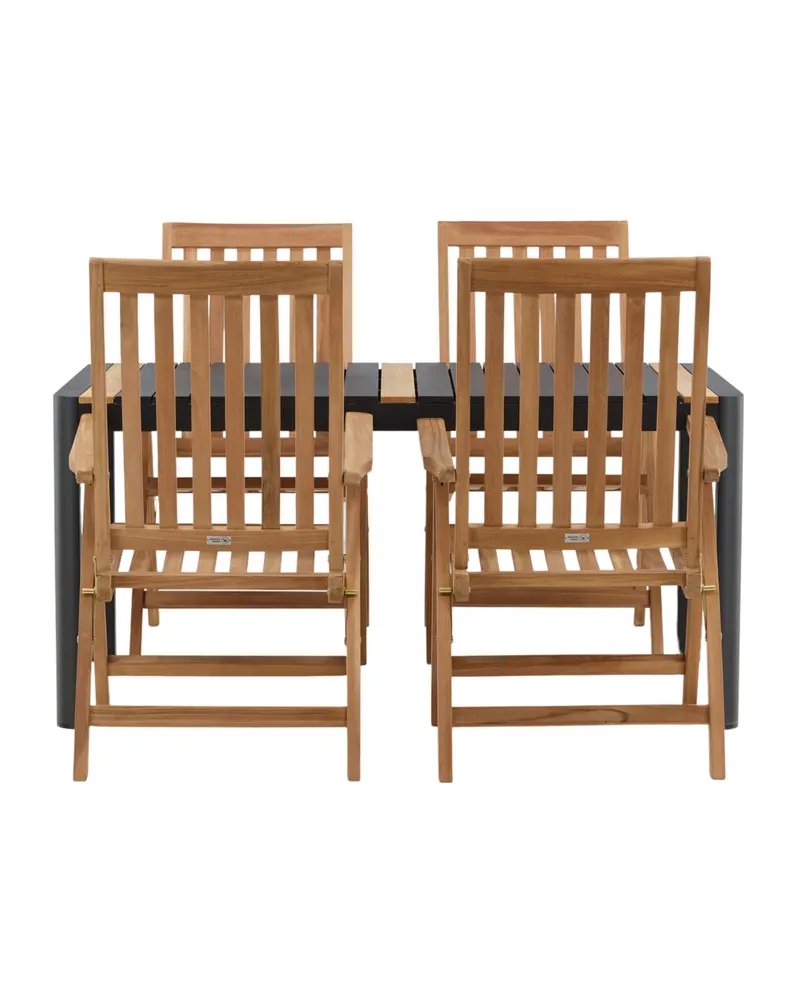 Togo & Kenya Gartenmöbel-Set mit Tisch und 4 Teak-Klappstühlen in Schwarz, Ansicht 7