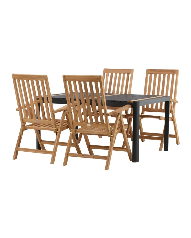 Togo & Kenya Gartenmöbel-Set mit Tisch und 4 Teak-Klappstühlen in Schwarz, Ansicht 8